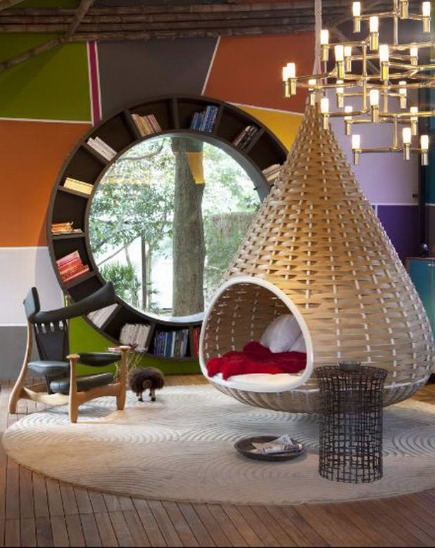 Creative Circle Bookshelf Idea Design Unique Hanging Bed Futuristic Chandelier