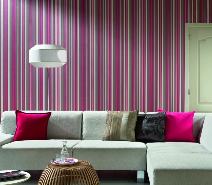 Neat Elegant Strip Wallpaper Living Room Design