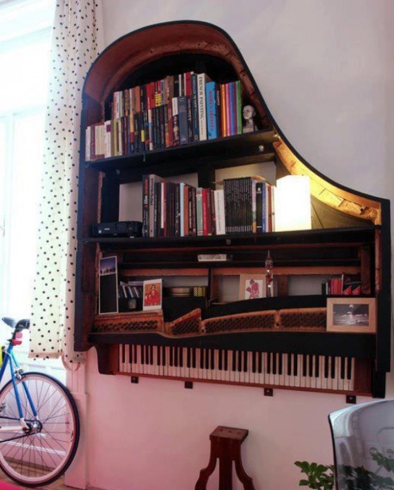 26 Of The Most Creative Bookshelves Designs 10 Old-Piano-for-Creative-Ideas-Bookshelf-Design-570x708