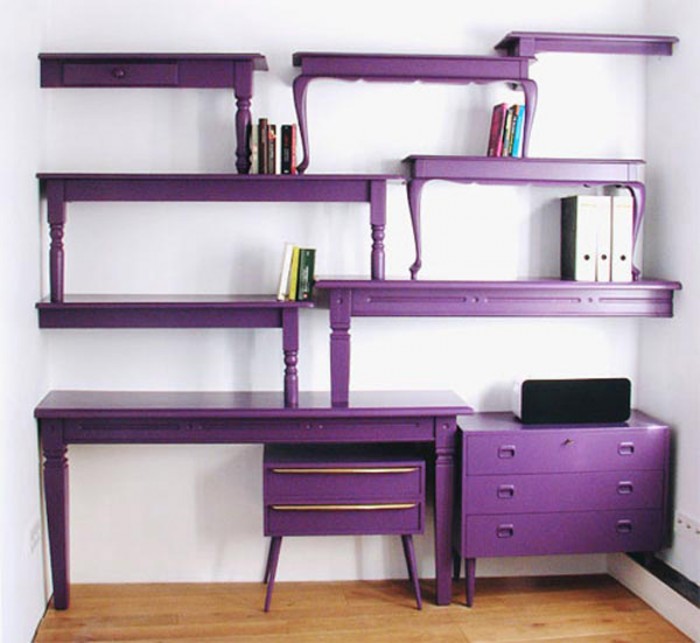Purple-bookcase-comes-with-unique-shape-and-purple-color 40 Unusual and Creative Bookcases