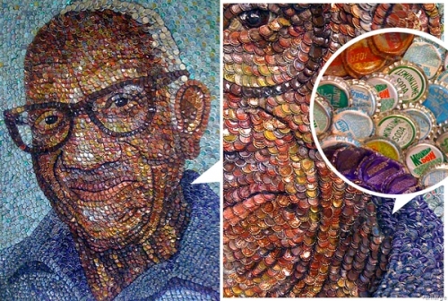 Recycled-bottle-cap-art 12 Impressive Art Works Made From Recycled Materials