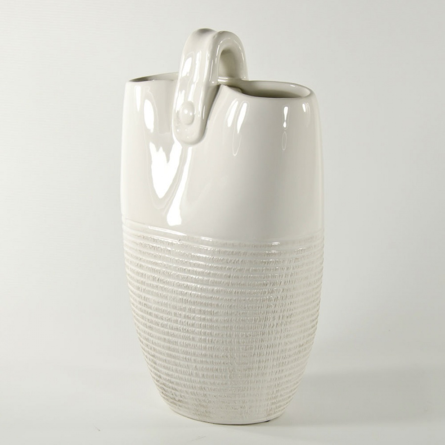 Tote Bag Ceramic Vase with Handle White 12x7x4 68475 Side View