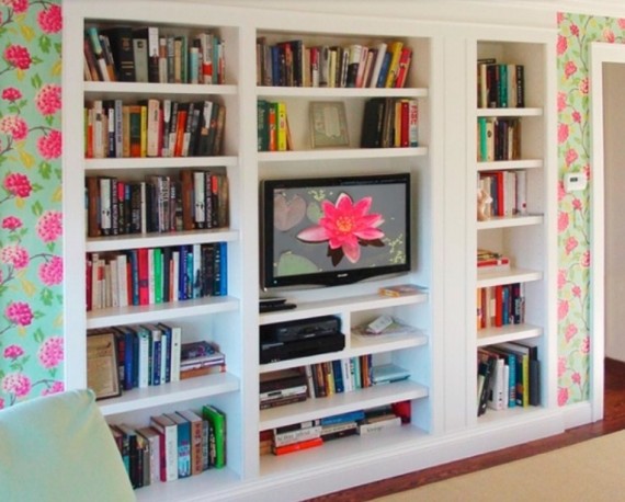 White-Bookshelf-for-TVStand-570x458 26 Of The Most Creative Bookshelves Designs