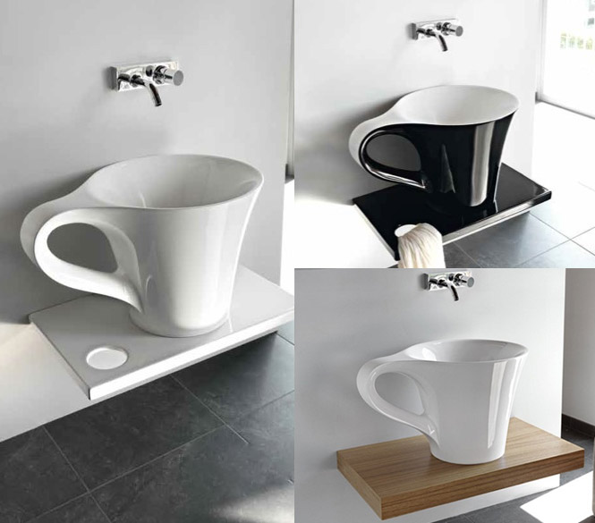 black-and-white-cup-basin-on-the-shelf- 40 Catchy and Dazzling Bathroom Sinks