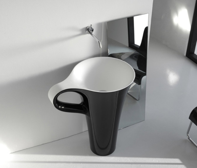 black-cup-basin-for-black-and-white-interior 40 Catchy and Dazzling Bathroom Sinks