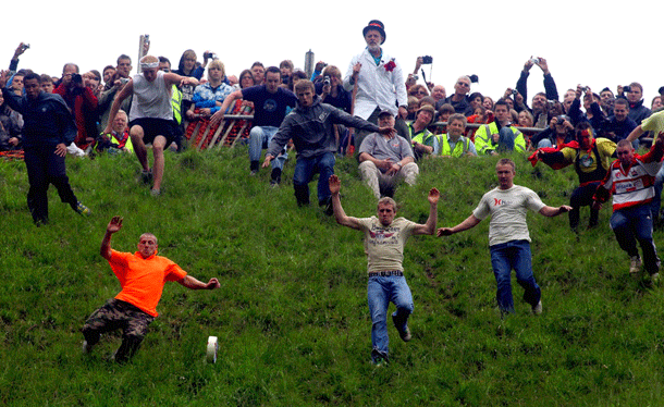 Cheese Rolling ( who crosses the finish line wins the cheese)