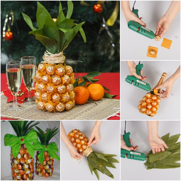 Creative-gift-wrap-ideas-unique-pineapple-chocolates-wine-bottle