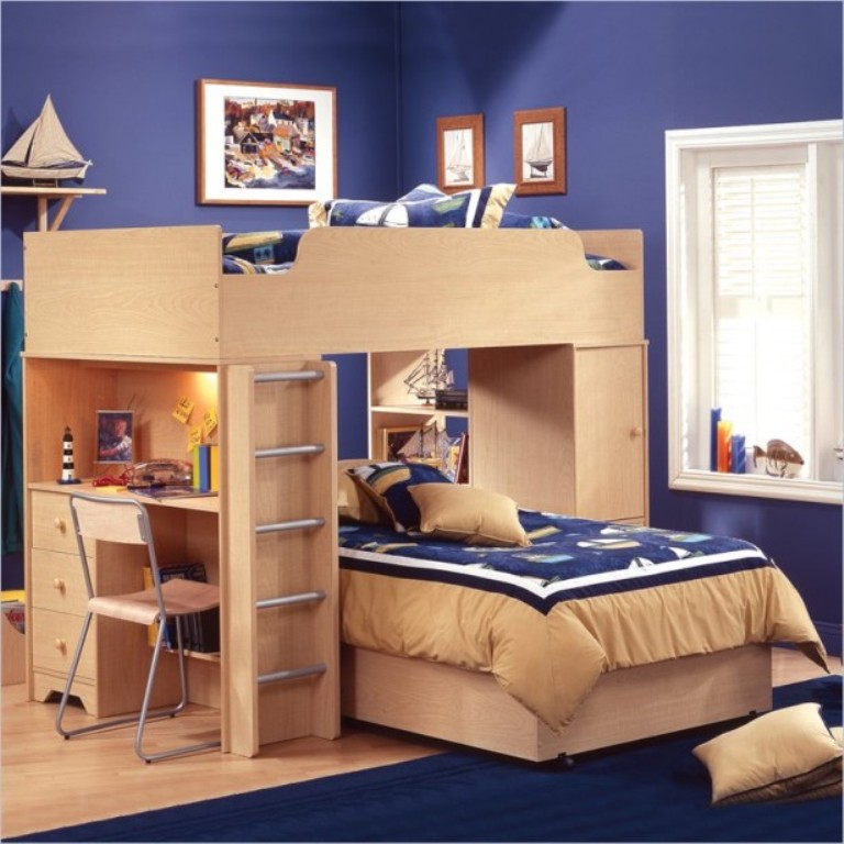 Dark-Blue-L-Shaped-Bunk-Beds-Boat-Miniature-615x615 Make Your Children's Bedroom Larger Using Bunk Beds