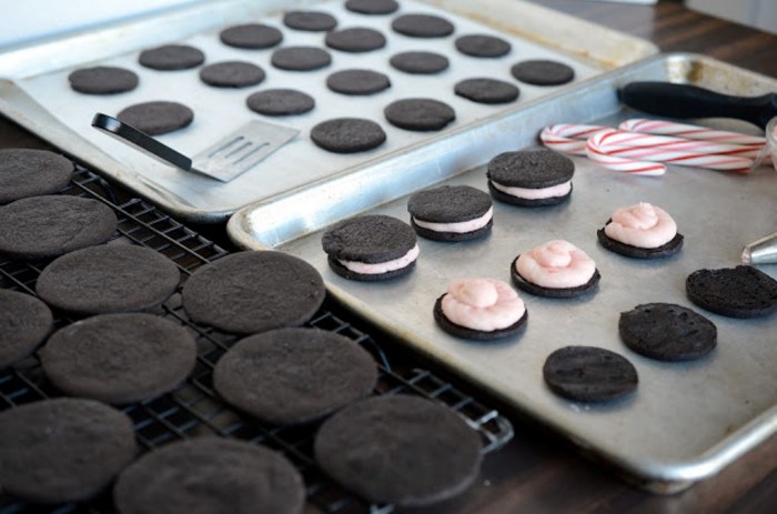 Learn to Make Oreo Cookies on Your Own 21 Homemade oreos cookies with a peppermint candy cane filling dark chocolate