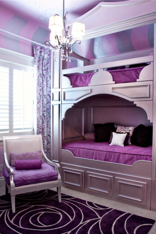 Luxurious-Girl-Bunk-Beds-beautiful-Purple-Interior-design Make Your Children's Bedroom Larger Using Bunk Beds