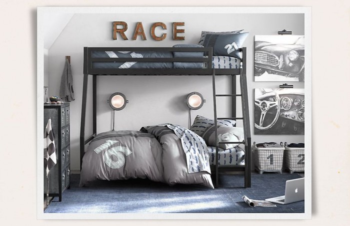 Modern-Boys-Room-Automotive-Theme-With-Vintage-Bunk-Beds Make Your Children's Bedroom Larger Using Bunk Beds