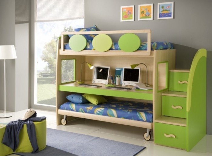 Modern-Double-Loft-Beds-for-Boys-Bedroom-Design-Idea-By-Gessegi-with-Workspace1-800x588 Make Your Children's Bedroom Larger Using Bunk Beds
