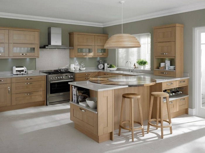 Modern-Kitchen-Design-Blonde-Oak-Kitchen-Islands-With-Stools-888x665 45 Elegant Cabinets For Remodeling Your Kitchen