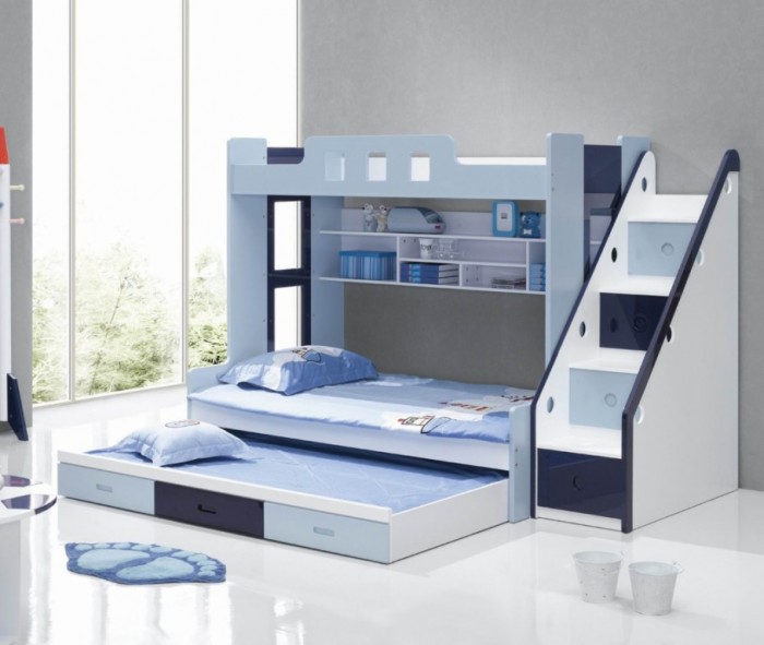 Modern-bunk-beds-with-stairs-with-trundle-
