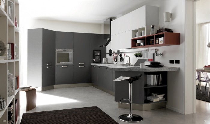 Open-Modern-Kitchen-with-Black-White-and-Grey-Furniture 45 Elegant Cabinets For Remodeling Your Kitchen
