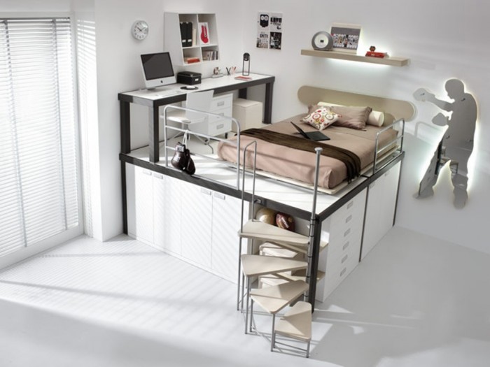 Single-Beige-Bunk-Beds-with-Stair-and-Mac-Desk Make Your Children's Bedroom Larger Using Bunk Beds