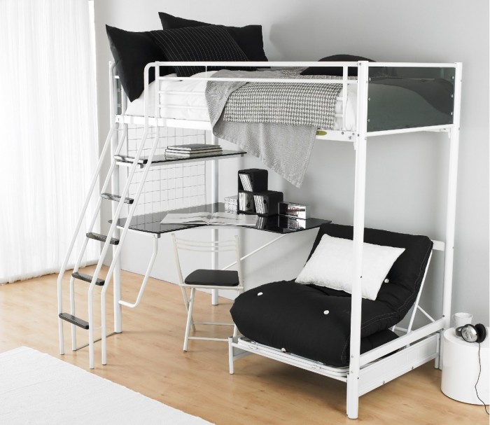 White-Futon-Bunk-Bed-Concept Make Your Children's Bedroom Larger Using Bunk Beds