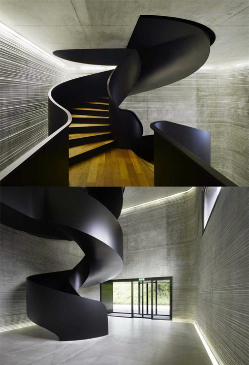 black-shine-modern-wooden-stair-with-grey-wooden-wall- Turn Your Old Staircase into a Decorative Piece