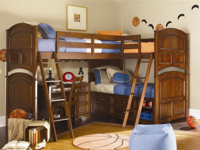 fancy-corner-bunk-bed-design-with-stairs-for-kids-bedroom Make Your Children's Bedroom Larger Using Bunk Beds