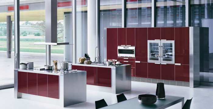 modern-kitchen-interior-furniture-design-with-red-corian-theme-and-stainless-steel 45 Elegant Cabinets For Remodeling Your Kitchen