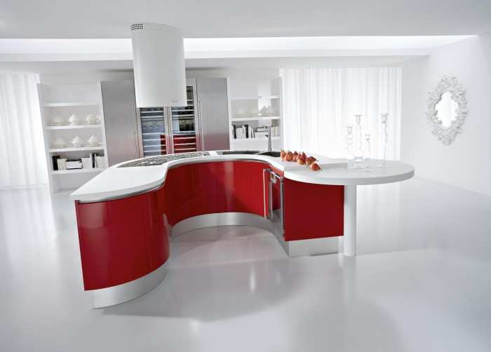natural-contemporary-white-kitchen-with-red-island 45 Elegant Cabinets For Remodeling Your Kitchen