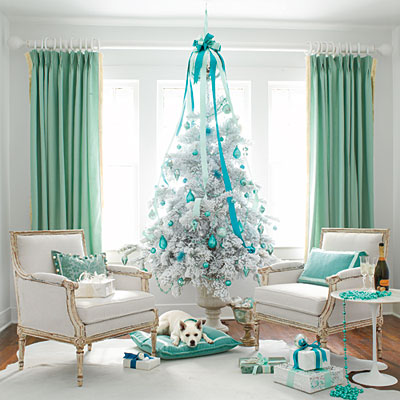 white-christmas-tree-colorful-theme-ideas-decoration-teal-blue-stylish-very-unique-combination-for-holiday-decor-idea Tips With Ideas Of Decorations For Christmas Celebrations
