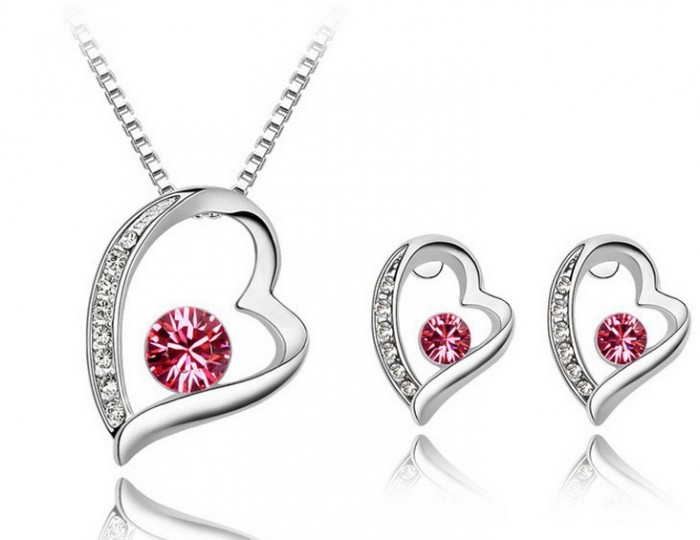 Korean-Style-Heart-Shaped-Crystal-Jewelry-Set-Costume-Necklace-Earring-font-b-Jewellery-b-font-Set