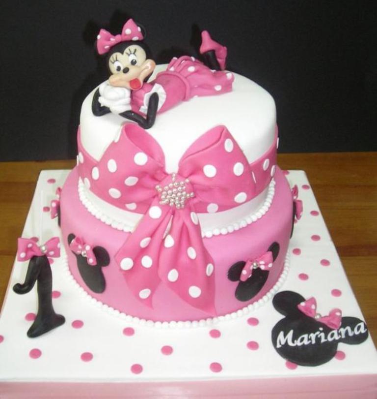 Minnie Mouse 2 tier pink first birthday cake