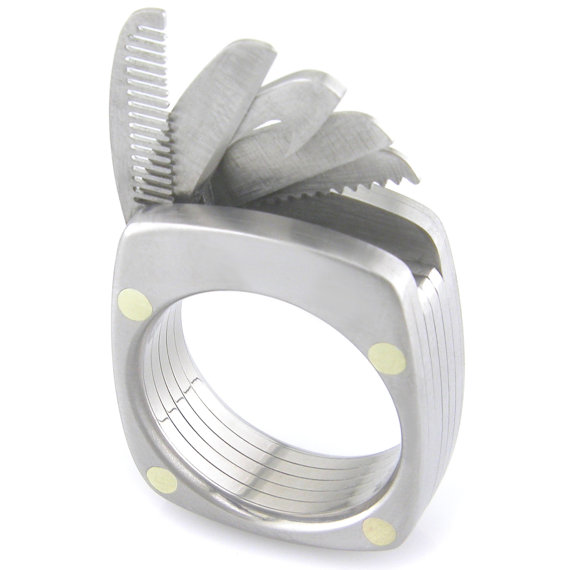 10 Simple & Cheap Engagement Gifts for Men 32 The Man Ring Titanium Utility Ring Swiss Army Knife Comb Knife Bottle Opener Bruce Boone etsy