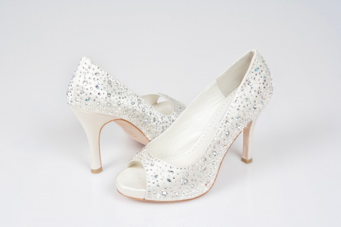 Yona Shoes White or Ivory Swarovski Crystal covered Designer Luxury Bridal shoes from Crystal Couture