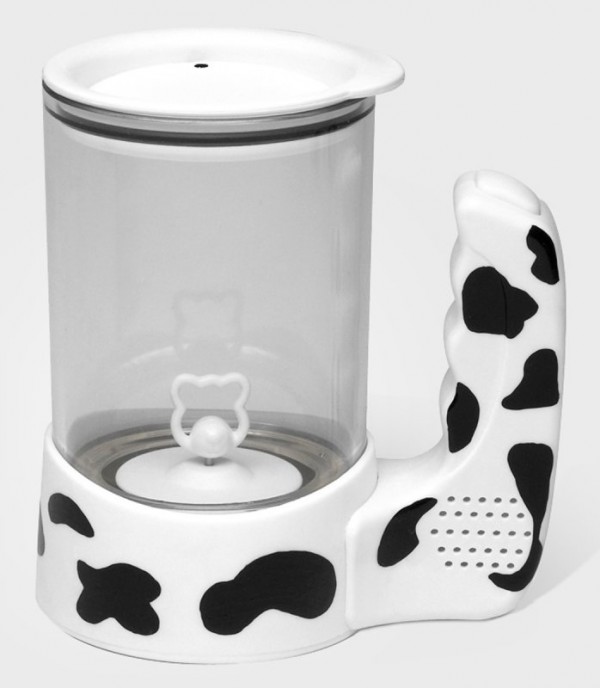 A chocolate milk mixer that moos while mixing your drink