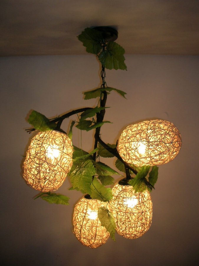 free-shopping-Combination-rustic-pendant-light-handmade-rattan-decoration-lamps-4-heads