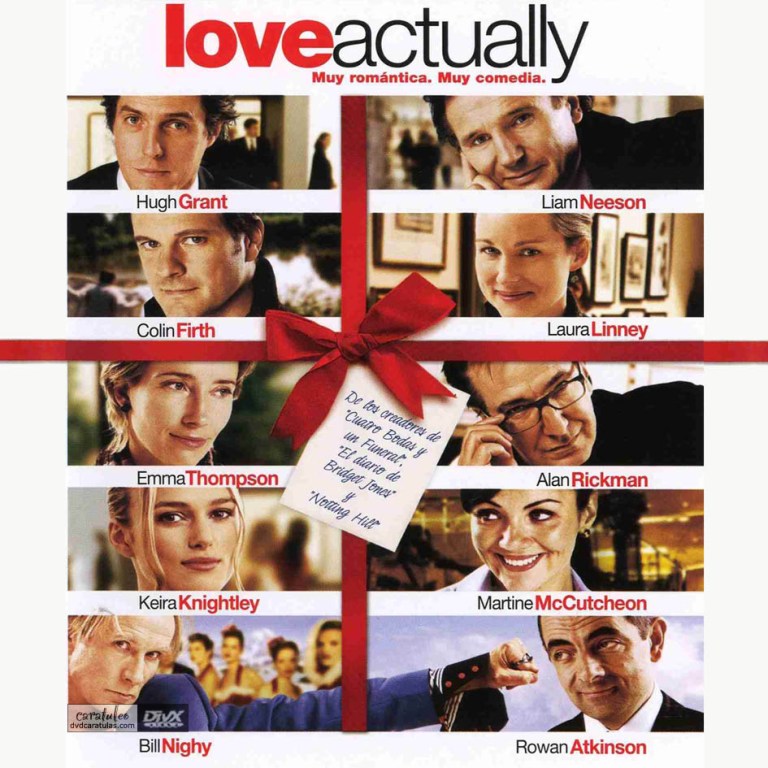 4. Love Actually It is a British Christmas-themed romantic comedy movie that was released in 2003. It is directed and written by Richard Curtis and it stars Hugh Grant, Laura Linney, Rowan Atkinson and more. The story of t his movie starts five weeks before the Christmas holiday and that is why it is Christmas themed.