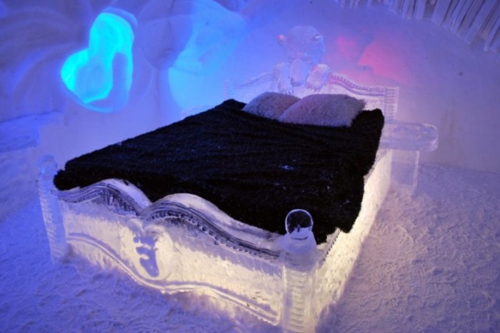 Hotel de Glace which is located in Quebec City, Canada and is totally made from ice.