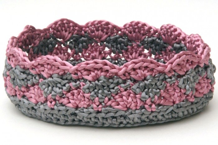 17 Silver Pink Crochet Basket Bowl01