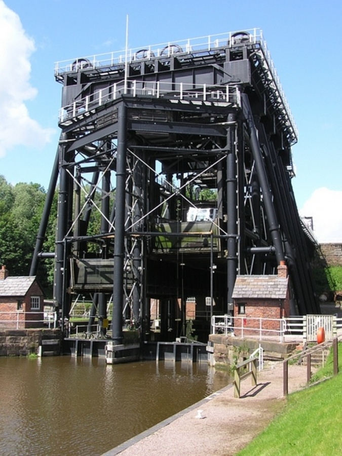 Anderton Boat Lift that is situated in Cheshire, England. This lift was built in 1875 and restored in 2002 after being shut down in 1983. 