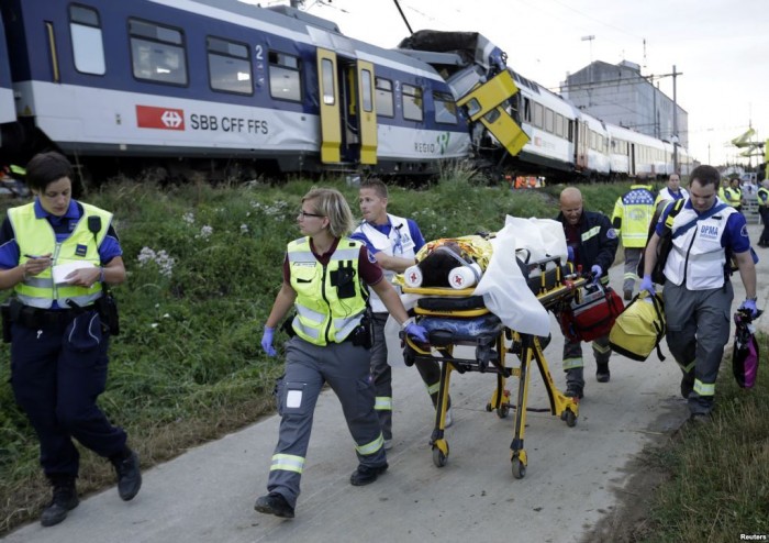 Granges-près-Marnand train crash in Switzerland on July 29, 2013 that resulted in the death of 1 person and the injury of over 40.