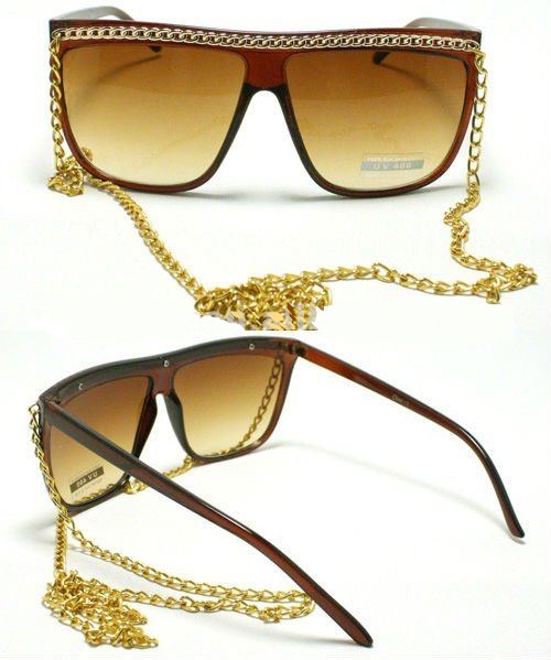 CELEBRITY_Pop_Star_Gold_CHAIN_Sunglasses_Lady_80_s_Retro_Flat_Top 39 Most Stylish Gold and Diamond Sunglasses in 2021