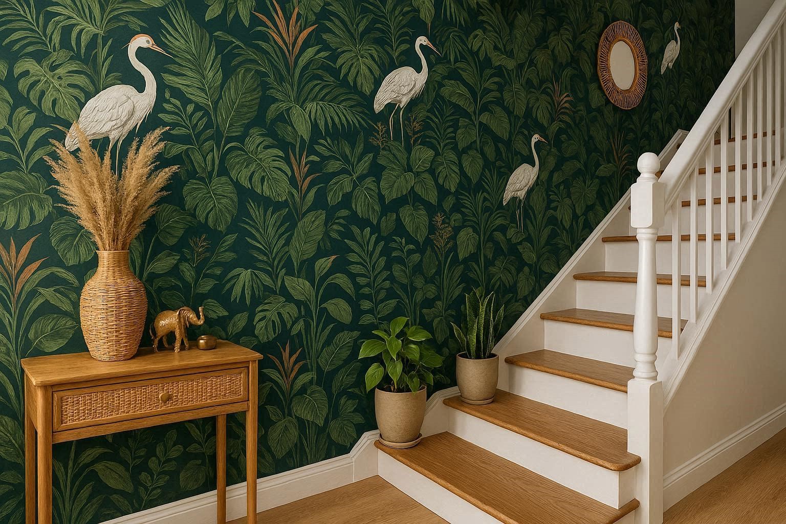 How to Turn Your Old Staircase into a Decorative Piece 11 Decorate with Wallpaper Plants and Accessories How to Turn Your Old Staircase into a Decorative Piece - 11 old staircase