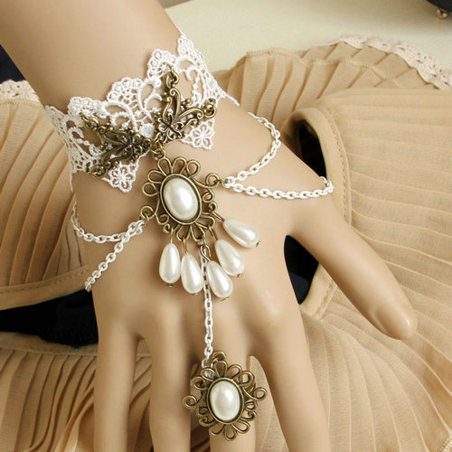 Free-Shipping-fashion-gothic-real-pearl-lace-bracelets-and-ring-set-evening-party-jewelry-hot-sellling 65 Hottest Hand Back Jewelry Pieces for 2020