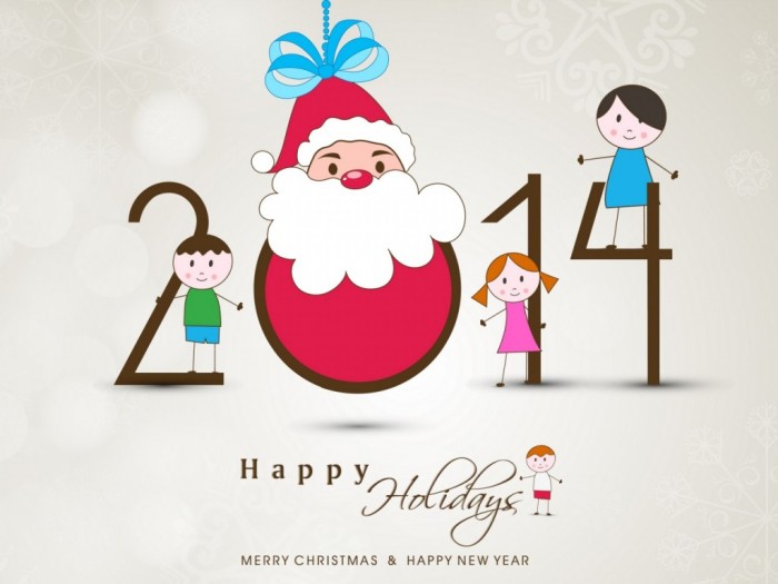 Happy-New-Year-2014-with-happy-Santa-Claus-and-little-kids