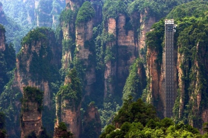 Bailong Elevator that can be found in Hunan, China. It is considered to be the world's longest outdoor elevator. 