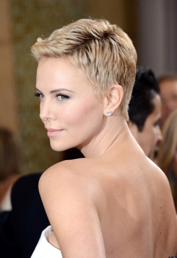 Charlize Theron She gets a new haircut that is short instead of her long hair