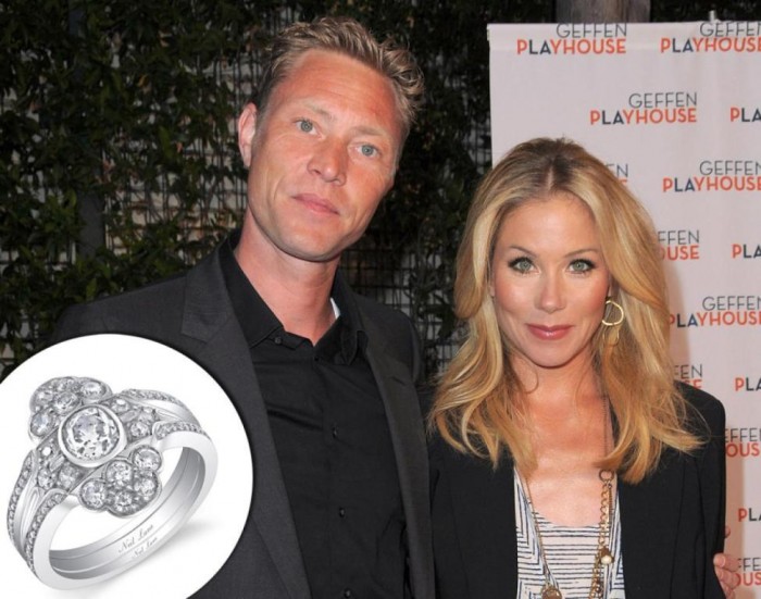 Christina Applegate with her vintage-style diamond ring from her fiance Martyn LeNoble.