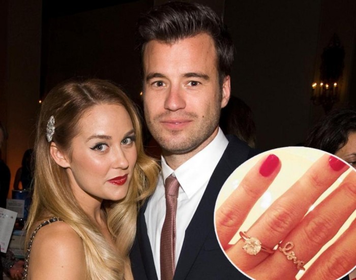 Lauren Conrad with her solitaire engagement ring from her boyfriend William Tell.
