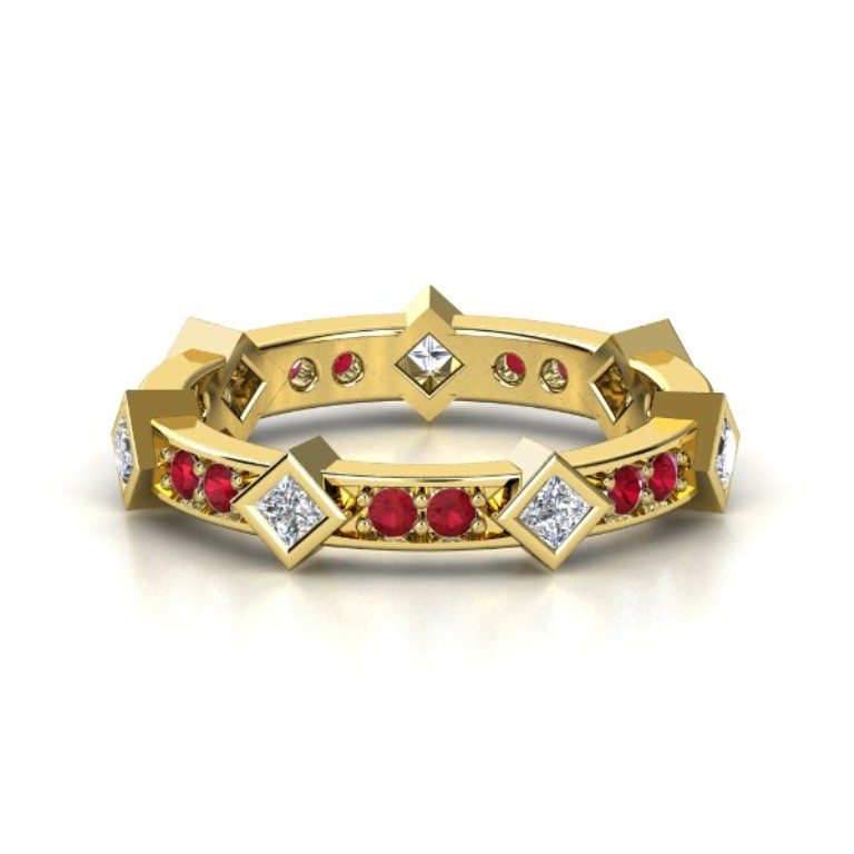 14k-yellow-gold-ring-with-diamond-ruby 55 Fascinating & Marvelous Ruby Eternity Rings