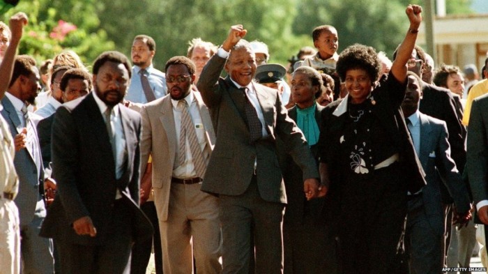 Nelson Mandela after being released from prison