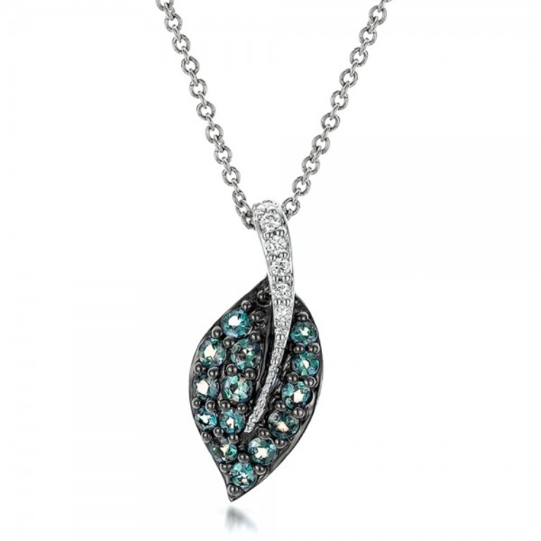Alexandrite-and-Diamond-Leaf-Pendant-front-100721 50 Unique Diamond Necklaces & Pendants
