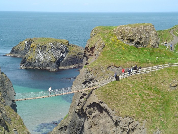 Carrick-a-Rede Rope Bridge It can be found in Northern Ireland. It is 100 feet high above the rocks and 65 feet long. 