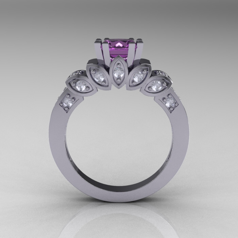 Classic-French-White-Gold-1-CT-Princess-Lilac-Amethyst-Diamond-Engagement-Ring-R216P-WGDLA-F-700x700 50 Unique Vintage Classic Diamond Engagement Rings